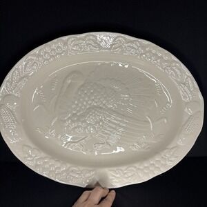 Large White China Thanksgiving Tom Turkey Bounty Serving Platter Japan 19 X 14
